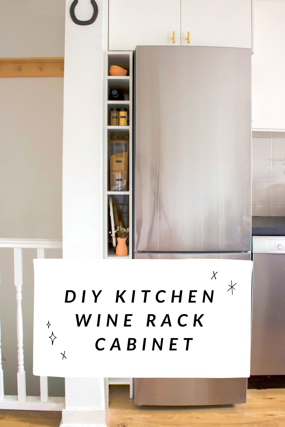 A step-by-step tutorial for building a DIY kitchen wine rack cabinet for storing wine, cookbooks and more!